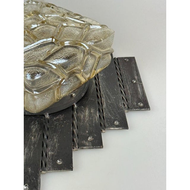 Black Brutalist Wall Lamp Iron & Glass Wall Lamp, 1970s For Sale - Image 8 of 18
