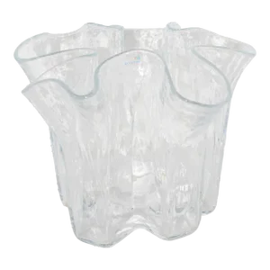 1970s Muurla "Eva" Scandinavian Clear Ice Handkerchief Scalloped Art Glass Vase Mid-Century Modern
