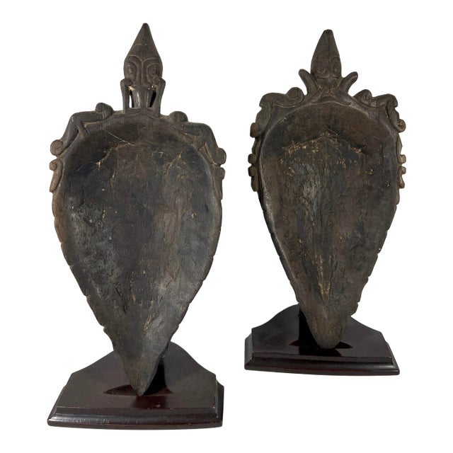 Large South East Asian Ceremonial Hand Carved Wood Bowls / Dishes, a Pair (Dayak - Borneo) For Sale
