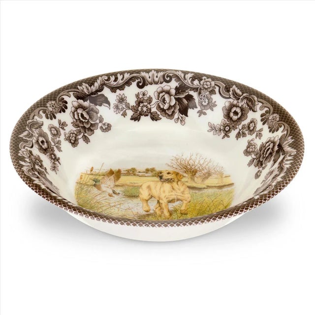 English Spode Woodland Dogs Ascot Cereal Bowl 8", Yellow Labrador For Sale - Image 3 of 3