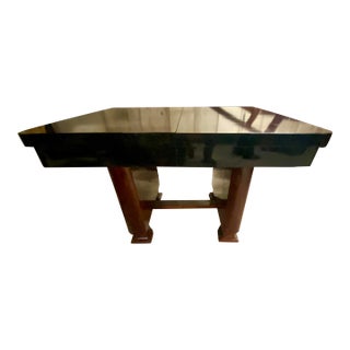 1940s Art Deco Mahogany and Ebony Dining Table, With 2 Extension Leaves For Sale