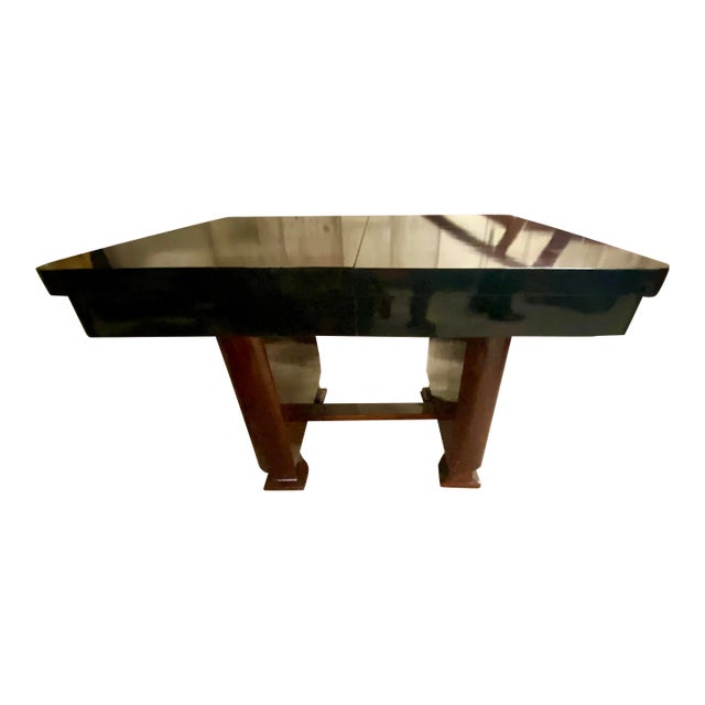 1940s Art Deco Mahogany and Ebony Dining Table, With 2 Extension Leaves For Sale