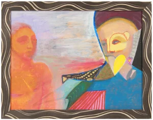Michael Di Cosola Colorful Surrealist Figures in Oil With Blue, Orange & Red, October 10, 1995