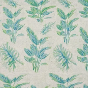 Jewels Fern Verdigris Print on Natural Linen Fabric
