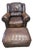 Perfectly Worn Leather & Studded Chair and Matching Ottoman For Sale