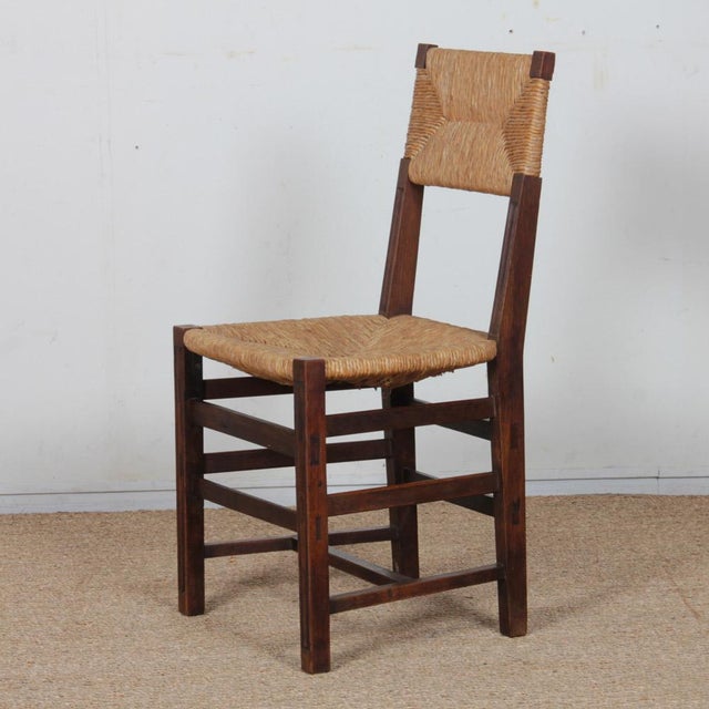 Wood Vintage French Oak Straw-Seated Chairs, 1950, Set of 6 For Sale - Image 7 of 12