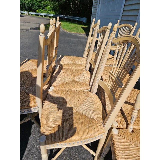 Late 20th Century Vintage French Wheat-Sheaf Dining Chairs With Rush Seats - Set of 10 For Sale - Image 5 of 18