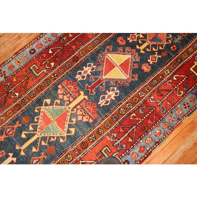 Blue Persian Heriz Serapi Tribal Runner, Early 20th Century - 3'5" x 13'5" For Sale - Image 4 of 6