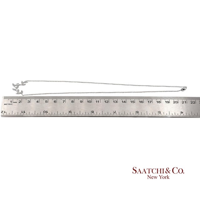 18k(750) White Gold Natural Diamond Leaf Shape Pendant Necklace With Chain For Sale - Image 10 of 13