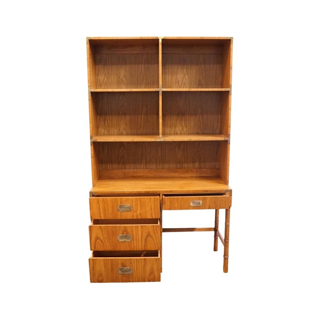 Dixie Furniture Campaigner Collection Walnut 46" Student Writing Desk W. Bookcase Hutch Top 767-532 / 767-543 For Sale In Kansas City - Image 6 of 15