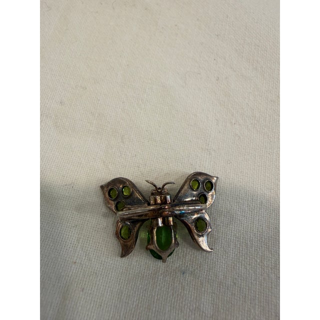 Antique Art Nouveau Insect Brooch with Green Paste Stones and Butterfly Bow Tie in C-Clasp, 1890s For Sale - Image 6 of 7