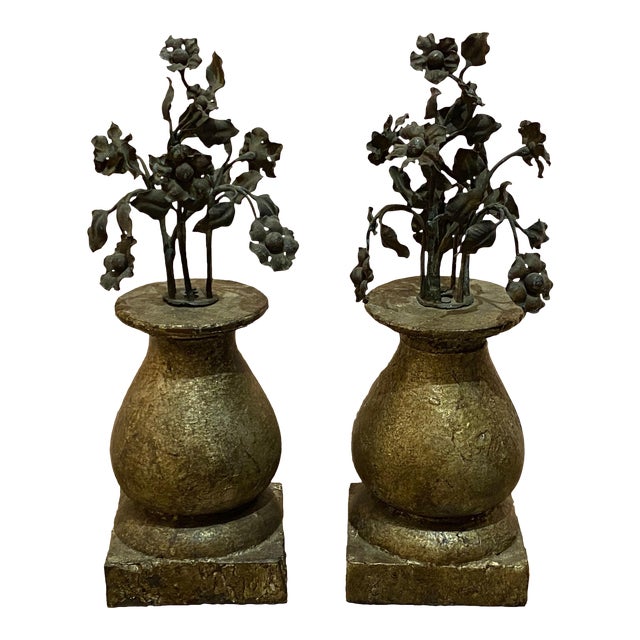 19th Century Finials With Iron Decoration - a Pair For Sale