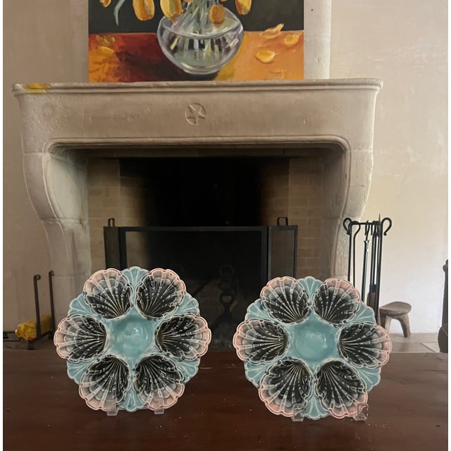 French French Hand Painted Majolica Five-Lille 6 Well Oyster Plate. C. 1890's For Sale - Image 3 of 10