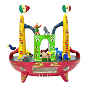 1980s Red Mexican Folk Art 'Noah's Ark' by Gerardo Ortega - 12.25" H X 12.5" L X 5.5" W