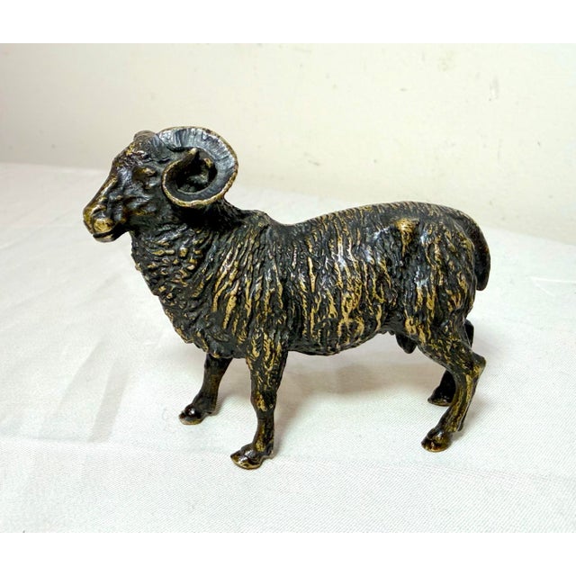 19th Century Antique 1800's Austrian Miniature Bronze Ram Statue Figure Sculpture Realistic For Sale - Image 5 of 13