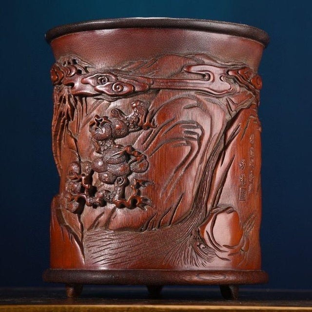 Dimensions: Height 17cm (6.69") x Diameter 14cm (5.51") Total Weight: 401 grams (approx. 0.88 lbs) Material: Carved Bamboo...