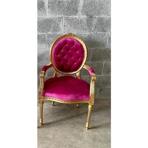 French Pink Velvet & Gold Leaf Chair Chairish