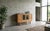 Striking Danish Brutalist highboard in oak, dating from the 1960s. The cabinet features distinctive leaded glass panels in...