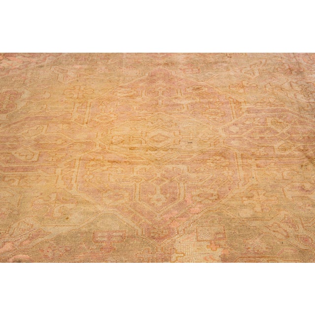 Tan Antique Turkish Oushak Handmade Allover Designed Oversize Wool Rug For Sale - Image 12 of 13