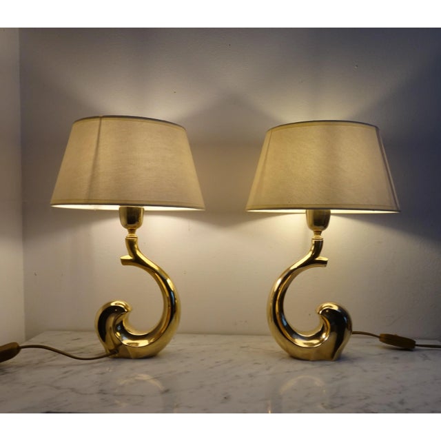 Beige Brass Table Lamps attributed to Pierre Cardin, 1970s, Set of 2 For Sale - Image 8 of 18