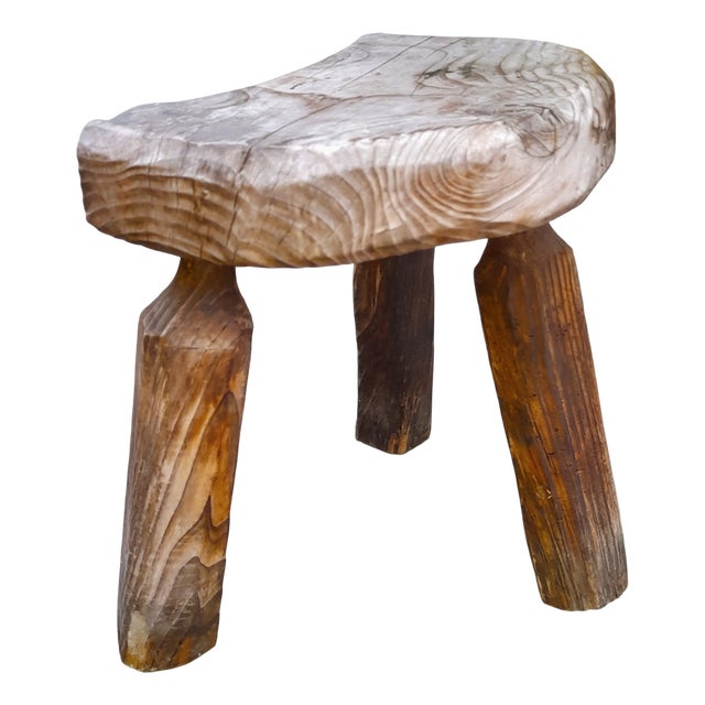 Brutalist Tripod Stool in Grayed Pine, 1950s For Sale