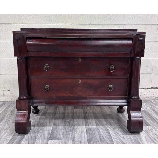 Mid 19th Century Antique Empire Flame Mahogany Secretary Desk and Bookcase For Sale - Image 5 of 18