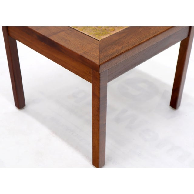 John Keal Mid 20th Century Brown and Saltman Set of Three End Side Tables in Dark Oiled Walnut Art Tile Top For Sale - Image 4 of 13