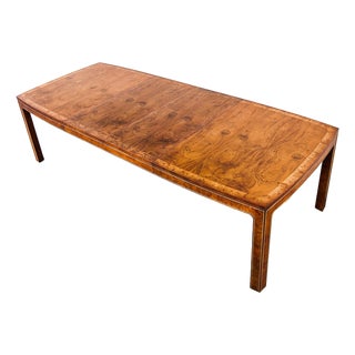 Vintage Expandable Walnut & Burl Dining Table With Gilded Trim Attributed to Mastercraft For Sale