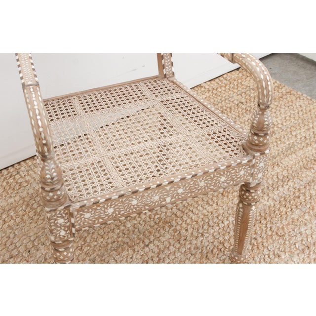 Tan Set of Six, Peacock Inlay & Cane Dining Chair For Sale - Image 8 of 9