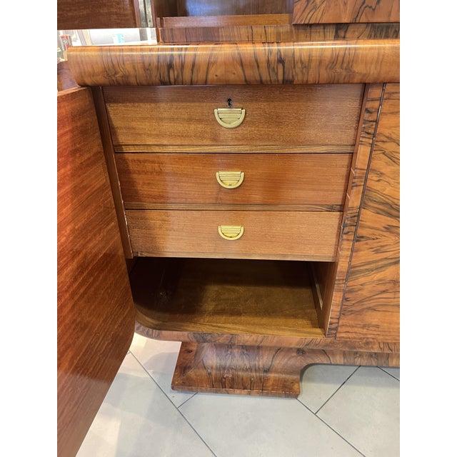 German Art Deco Sculptural Burl Walnut Credenza with Vitrine and Marble Serving Slide, 1932 For Sale - Image 10 of 15
