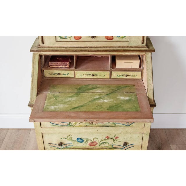 Mid 20th Century Venetian Style Folk Art Cabinet | Painted Bureau With Glass Door & Drop Front For Sale - Image 4 of 6