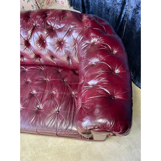 1950s English Burgundy Red Leather Chesterfield Sofa For Sale - Image 15 of 17
