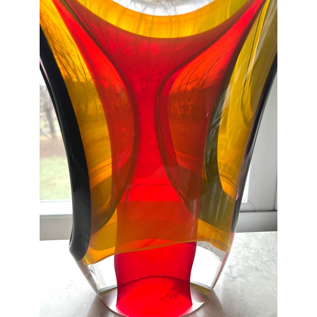 2000 - 2009 Joe Nielander Double Mouth Glass Sculpture Featuring a Red and Yellow Sommerso Design For Sale - Image 5 of 6