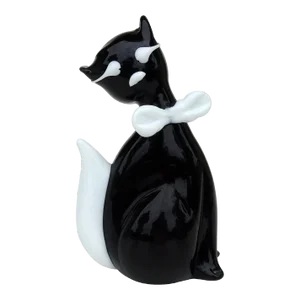 Murano Icet Signed Tuxedo Kitty Cat Paperweight Figurine Black White Vintage Art Glass Abstract Shape