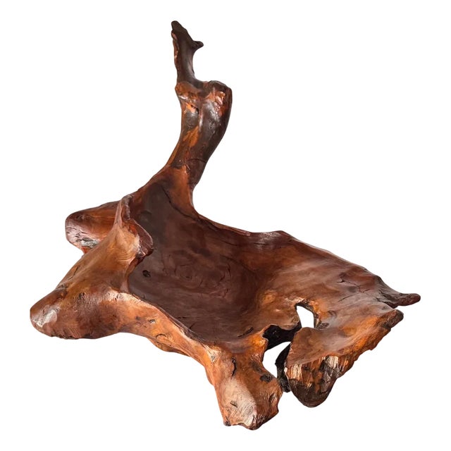 Vintage French Hand-Carved Wooden Basket, 1970s For Sale