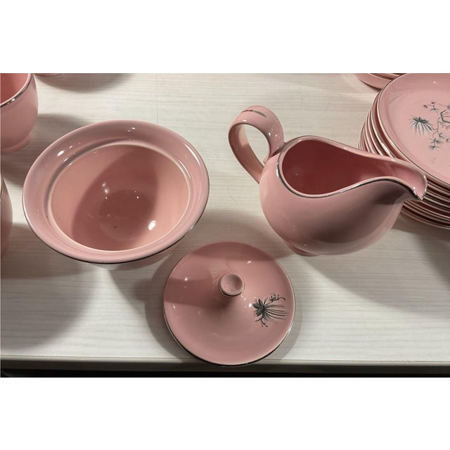 Statement 1958 Mid-Century Modern Taylor, Smith & Taylor "Dwarf Pine" Versatile Pink China Dinnerware Set - 73 Pieces For Sale - Image 9 of 12