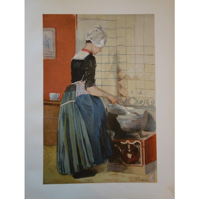 F. Luigini The servant Original color lithograph on fine vellum Signed in the plate Dimensions 40 x 31 cm Lithograph...