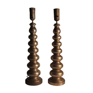 Monumental James Mont Silver Leaf Lamps - A Pair For Sale