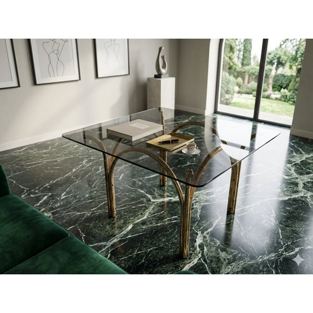 Gold Vintage Italian Smoked Glass and Brass Table, 1970s For Sale - Image 8 of 9