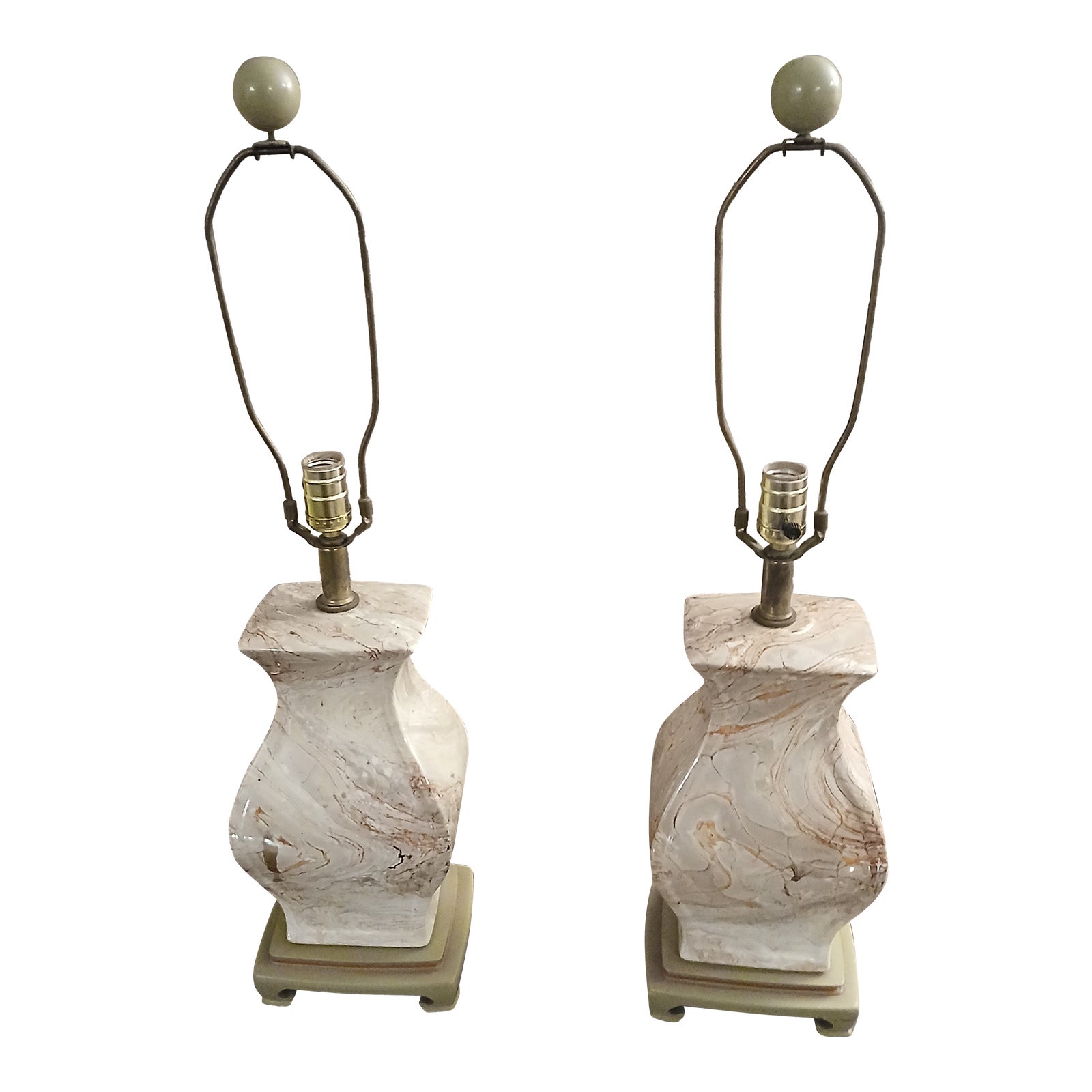 Vintage Asian Marbelized Porcelain Urn Lamps - A Pair | Chairish