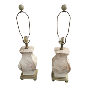 Vintage Asian Marbelized Porcelain Urn Lamps - A Pair