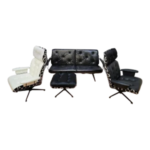 Mid Century Modern Homecrest Indoor/Outdoor Black Wire 2 Swivel Lounges, Loveseat and Ottoman Newly Reupholstered