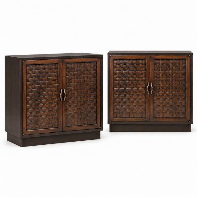 Mid-Century Modern Mahogany Basketweave Cabinets Side Tables Att. To Lane - Pair For Sale - Image 10 of 12