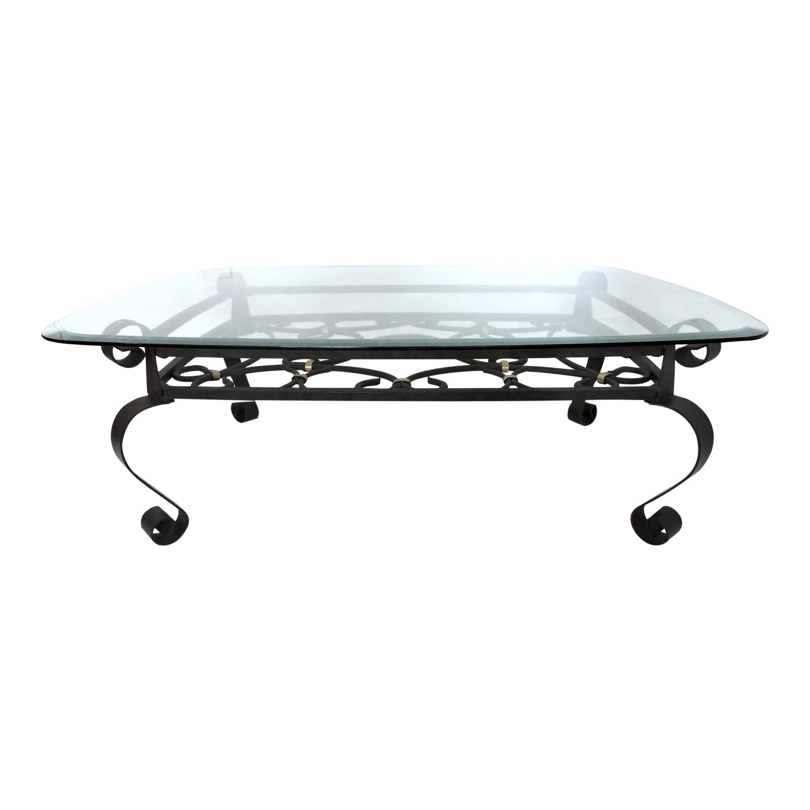Vintage Black and Gold Wrought Iron Rectangular 'Scroll' Coffee Table