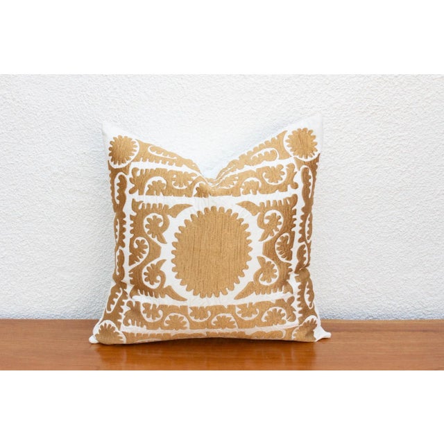 Textile Golden Suzani Pillow Covers, Pair For Sale - Image 7 of 8
