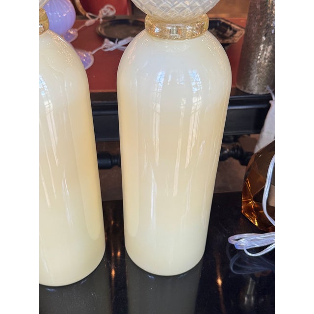 Modern Murano Ivory Glass Cone Form Lamps - Pair For Sale In Dallas - Image 6 of 7