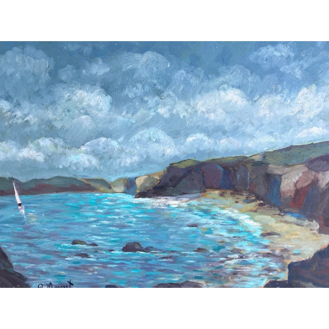 French French La Cote Sauvage Seascape Oil Painting 1985 For Sale - Image 3 of 5