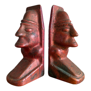 Mid-Century Modern Mayan-Inspired Solid Cast Copper Bookends - a Pair
