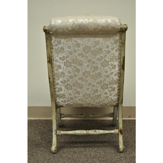 Vintage Japanese Obi Chair Slipper Carved Wood Distress Painted Accent