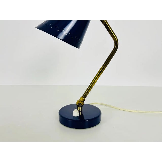 Italian Stilnovo Blue and Brass Table Lamp, 1960s, Italy For Sale - Image 10 of 13